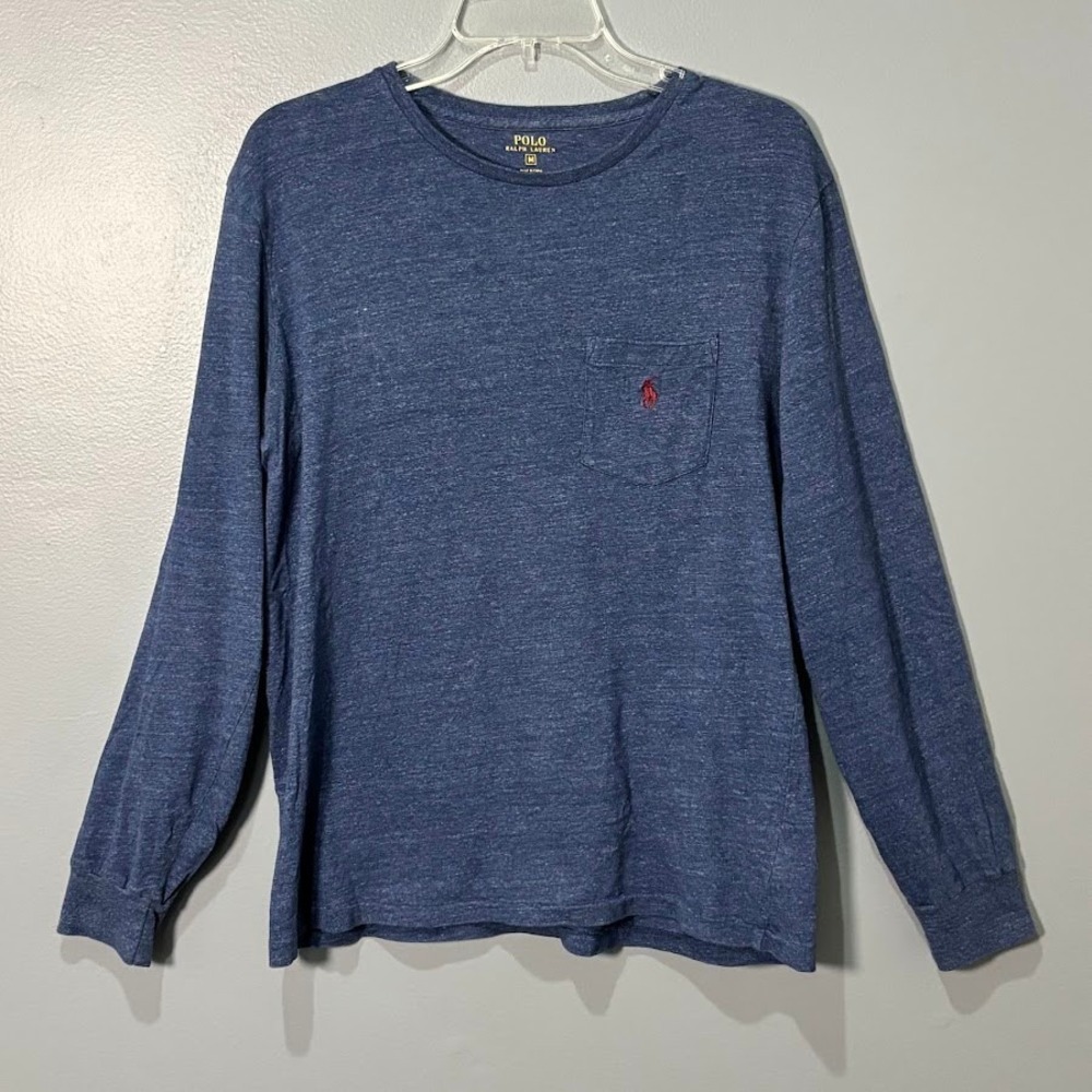 Polo Ralph Lauren T-Shirt Mens M Blue Cotton Long Sleeve Pocket Classic Preppy